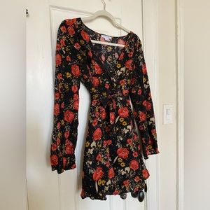 Boho Floral Wrap Mini Dress